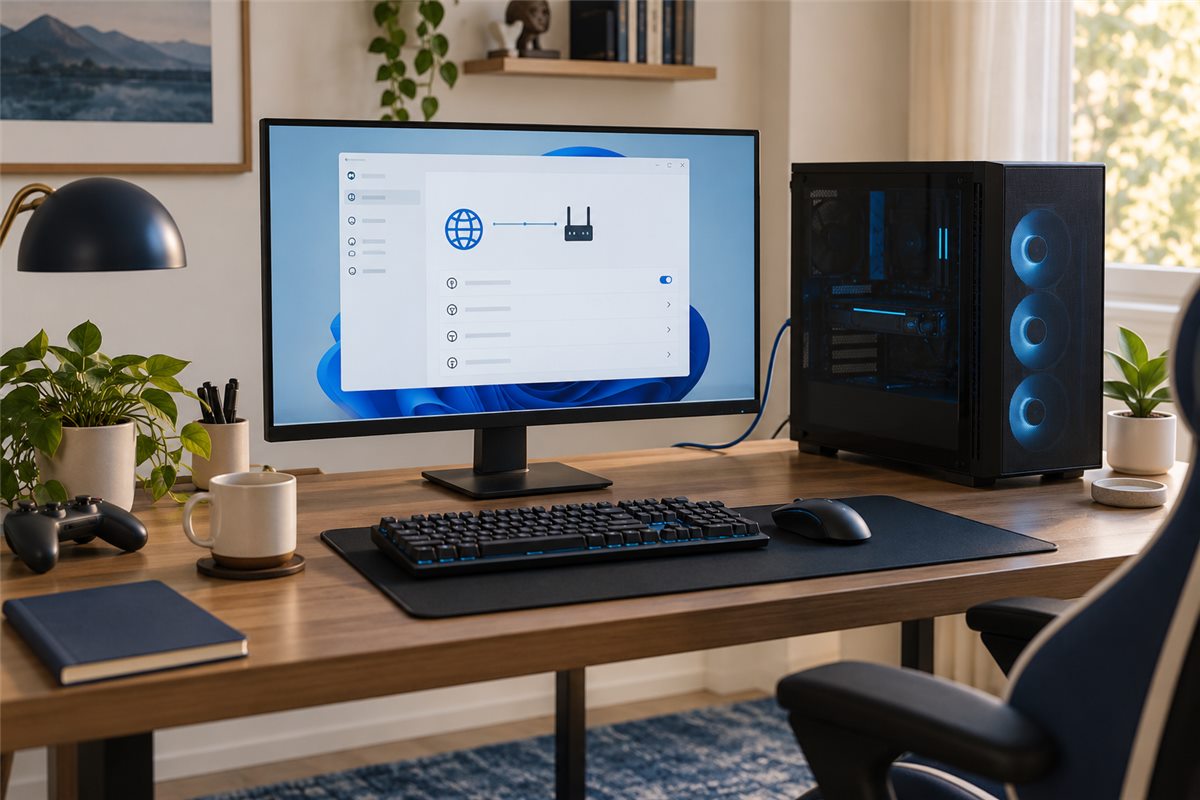 Windows电脑与有线网络环境，展示电脑使用准备